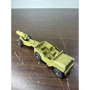 Vintage IDEAL Toy Corp Rubber 4" Army JEEP With Cannon RARE HTF